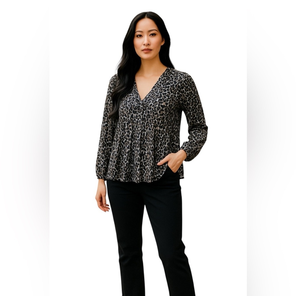 Torrid Black White Leopard Peplum Babydoll Blouse Top Plus Size M 12/14 EUC